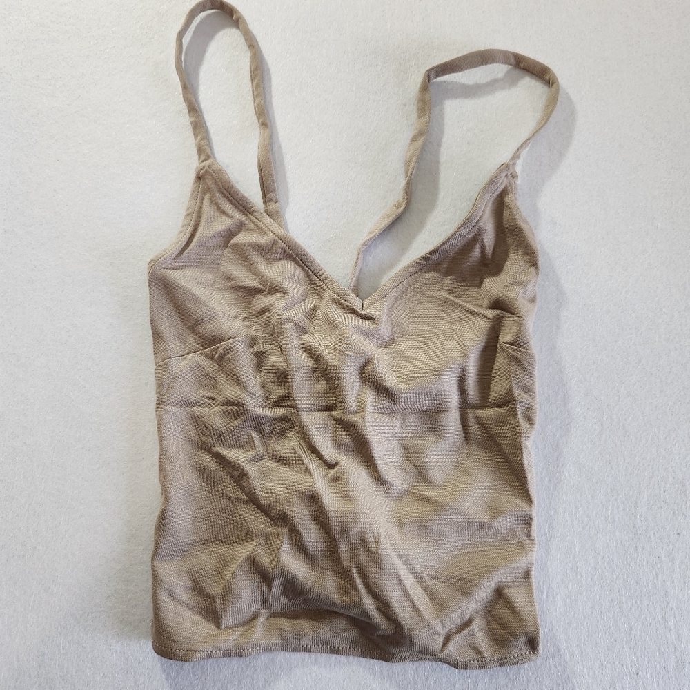 Silence + Noise Beige Ribbed V-Neck Cami Tank Top With Tie Back Size Small